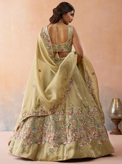 Beige golden- Tissue Sequinned with Zarkan Embroidered Lehenga 6298