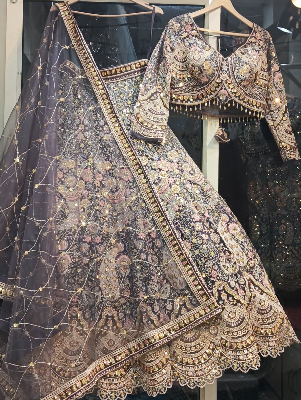 Glamorous purple peacock crop top lehenga