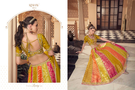 Yellow Orange Pink ORGANZA BEAD WORK Lehenga 1155 multi - Shopping World