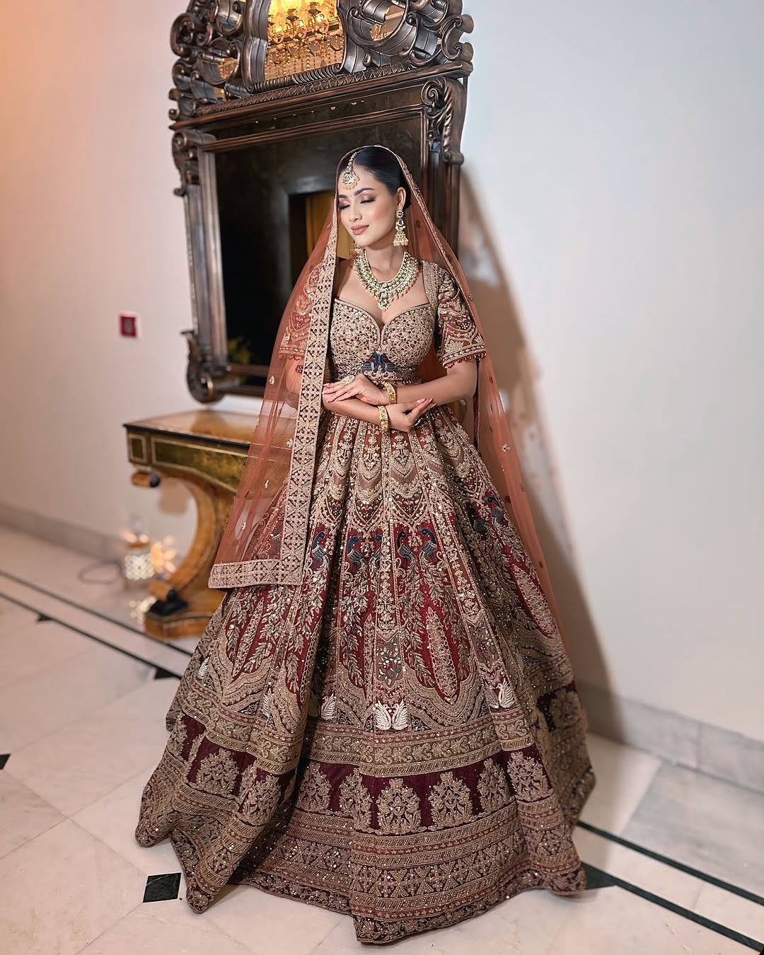Something Different maroon peach Double Duptta Lehenga Happy Customer