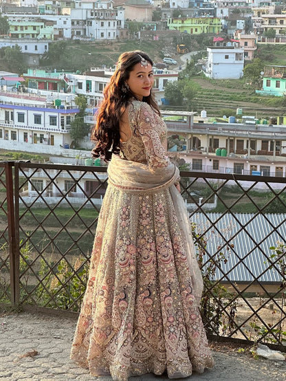 Something different Light pink peacock crop top Lehenga Happy Customer