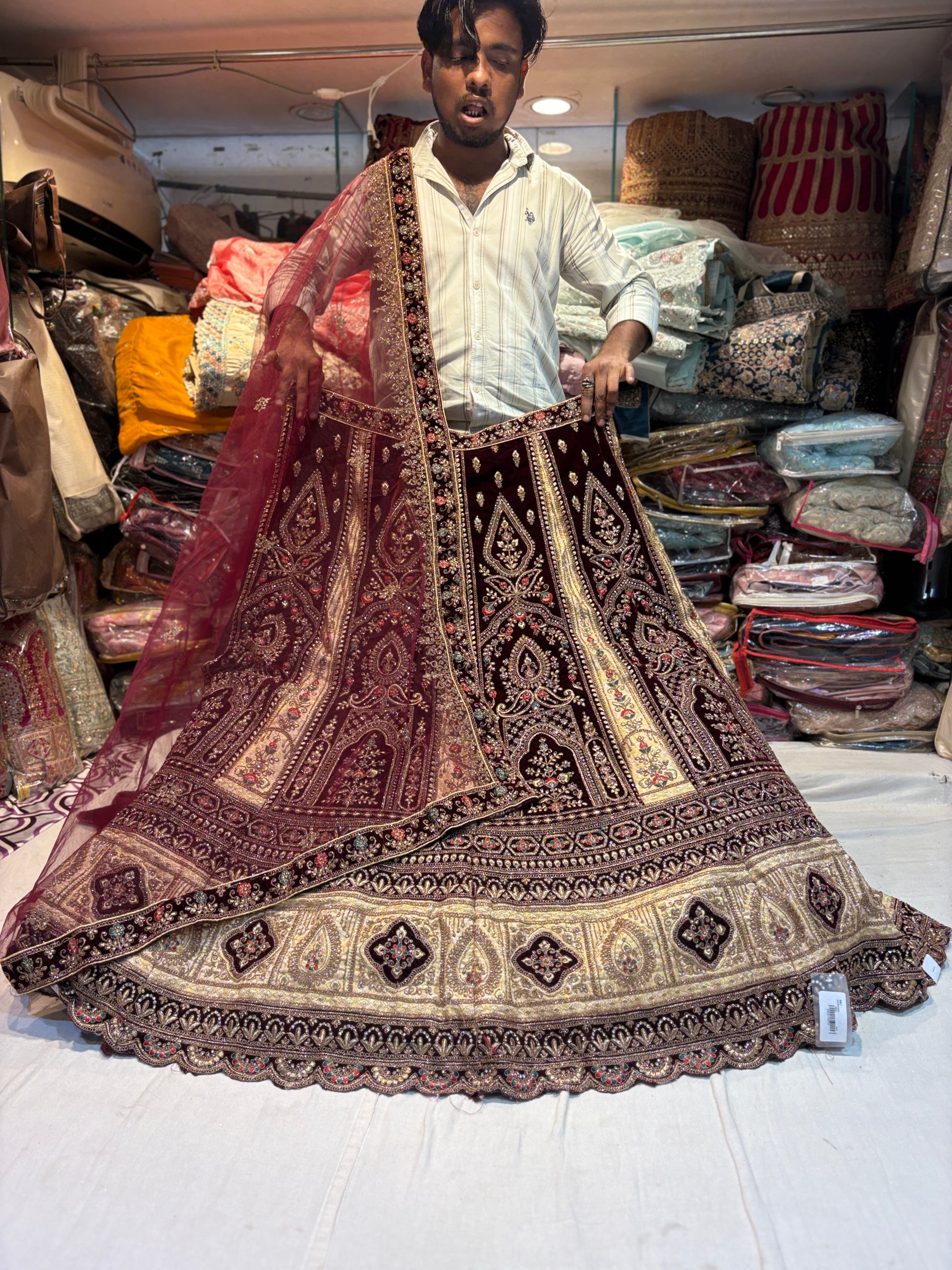 Beautiful dark maroon bridal Lehenga - Main Image