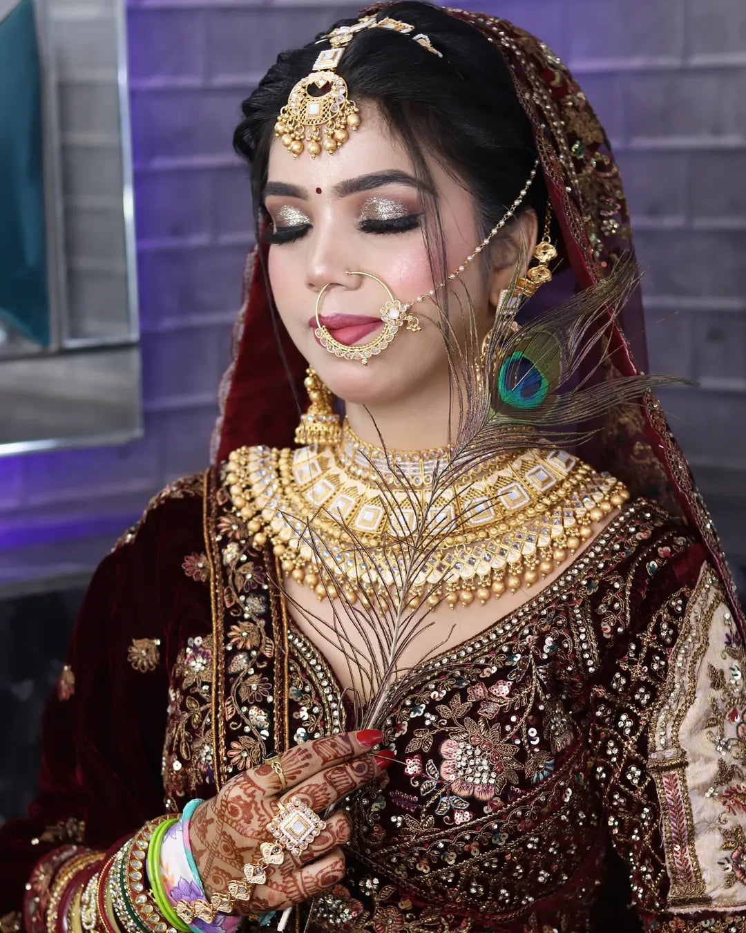 Pretty Dark maroon golden bridal lehenga ( happy customer)