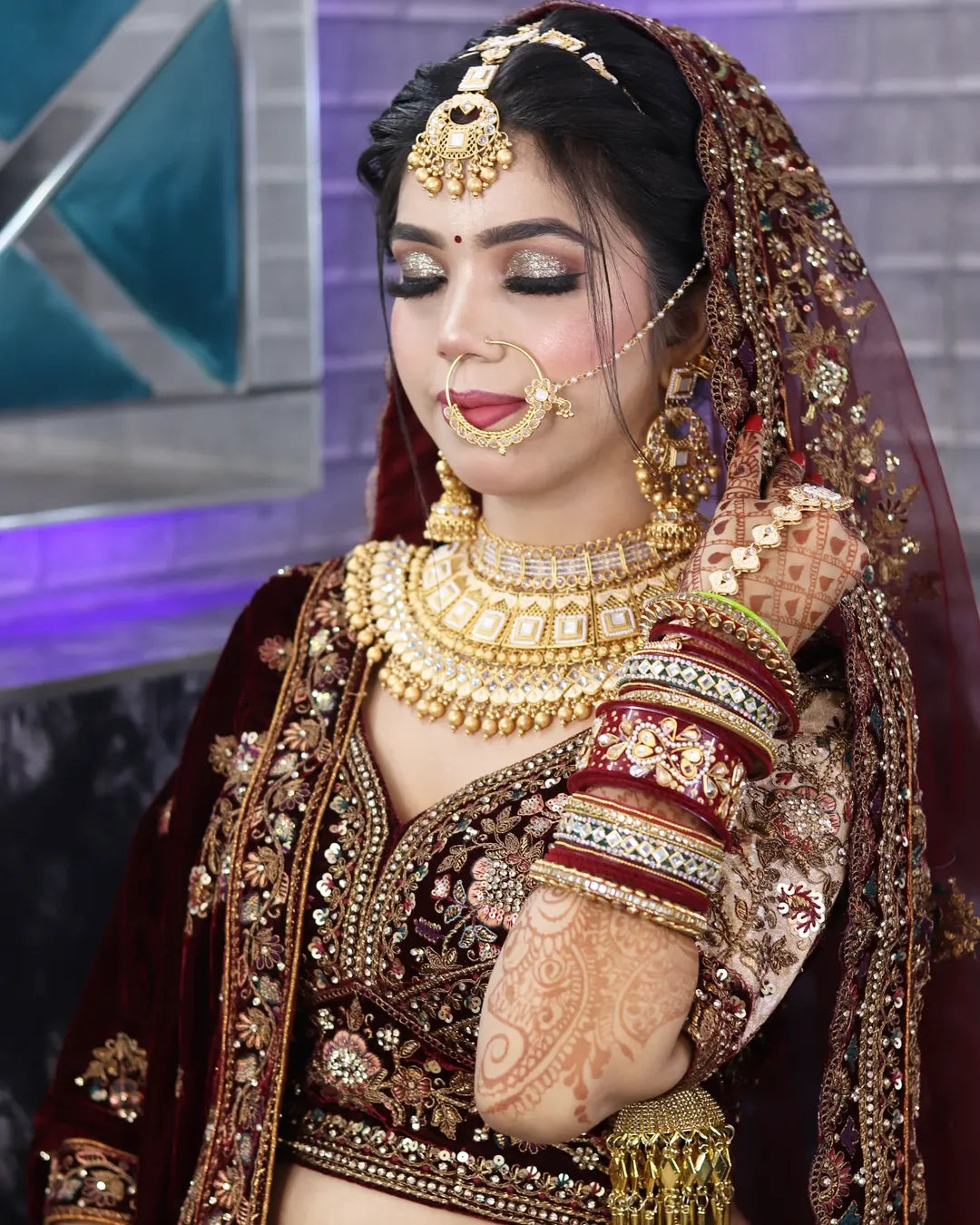 Pretty Dark maroon golden bridal lehenga ( happy customer)