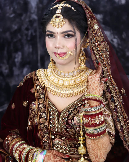 Pretty Dark maroon golden bridal lehenga ( happy customer)