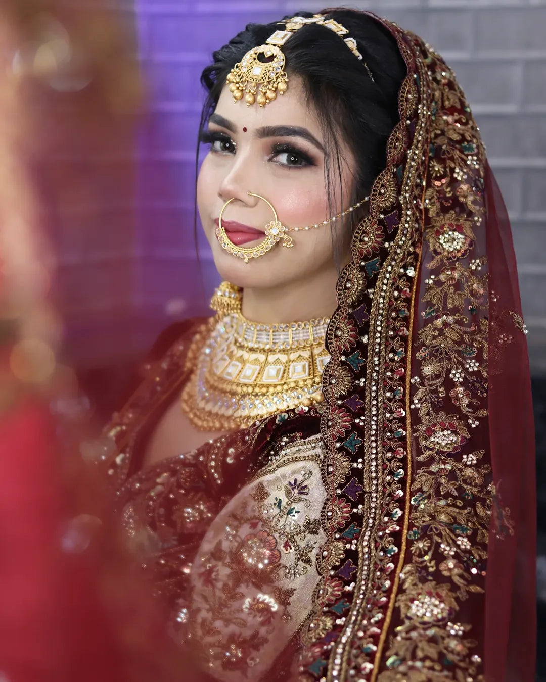 Pretty Dark maroon golden bridal lehenga ( happy customer)