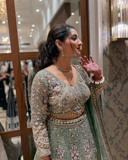 Something different Light pink peacock crop top Lehenga Happy Customer