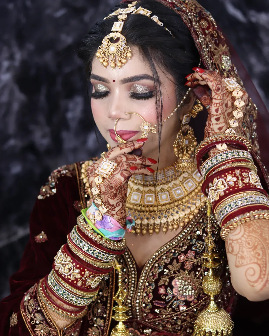 Pretty Dark maroon golden bridal lehenga ( happy customer)
