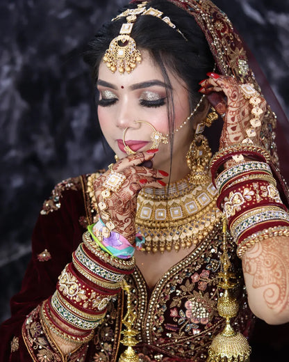 Pretty Dark maroon golden bridal lehenga ( happy customer)