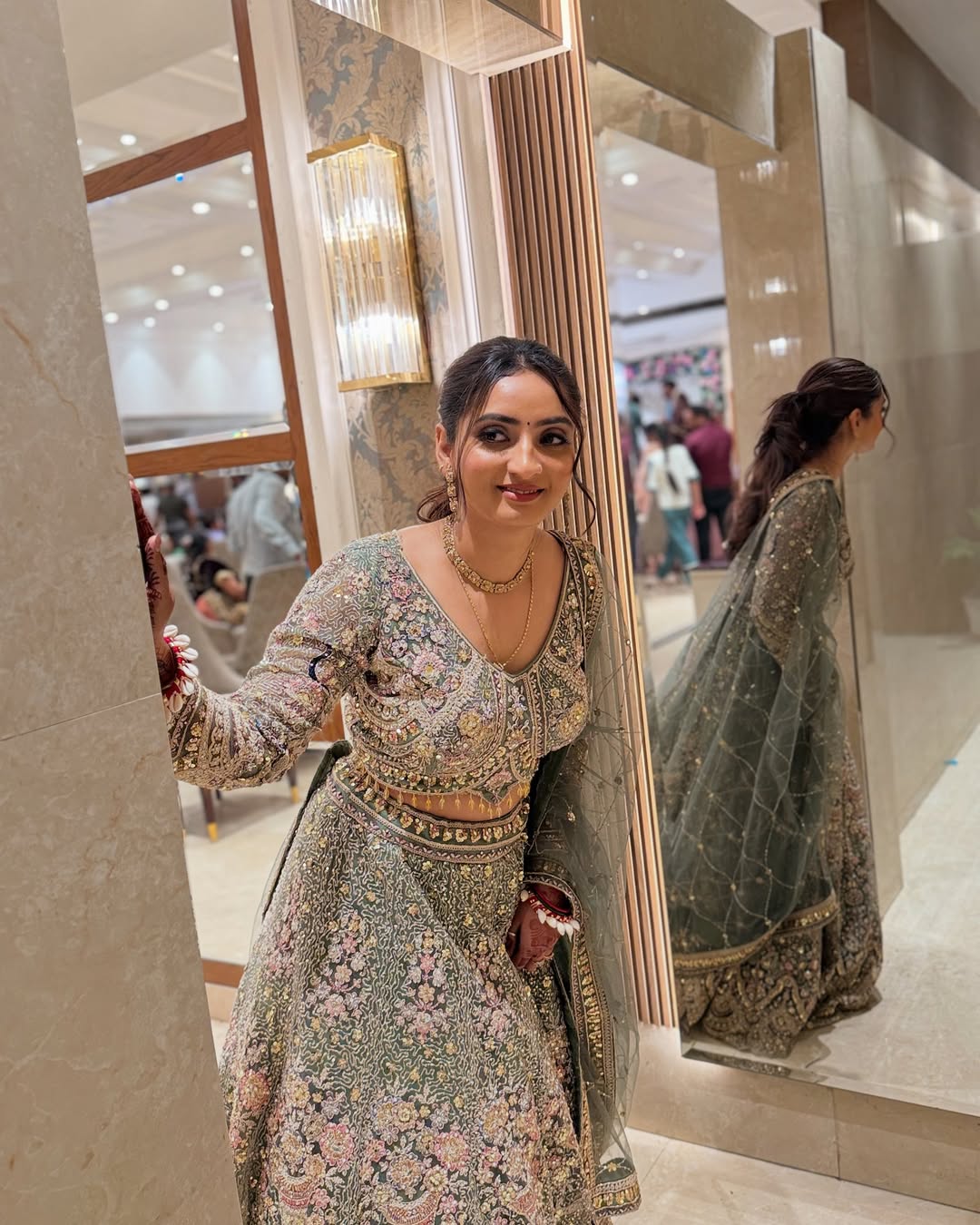 Glamorous pista green peacock crop top Lehenga Happy Customer Glamorous pista green peacock crop top Lehenga Happy Customer