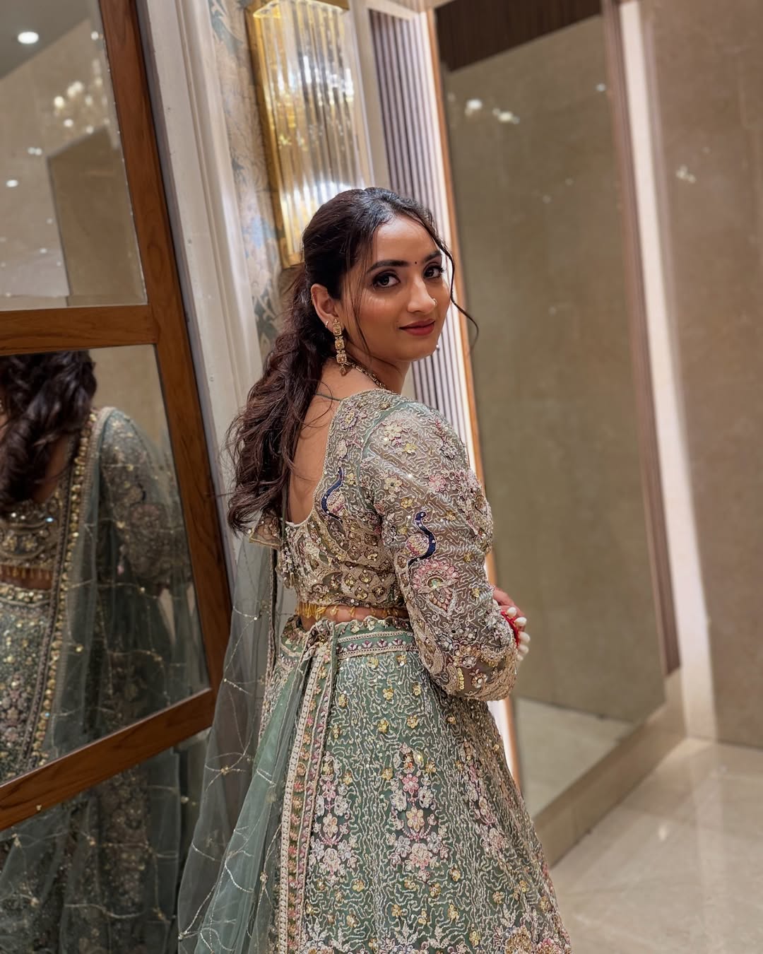 Something different Light pink peacock crop top Lehenga Happy Customer