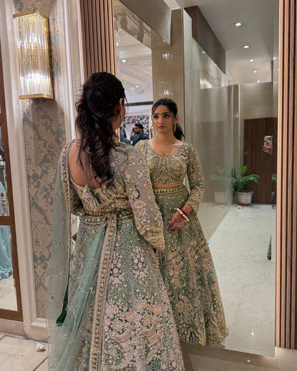 Something different Light pink peacock crop top Lehenga Happy Customer