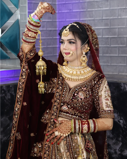 Pretty Dark maroon golden bridal lehenga ( happy customer)