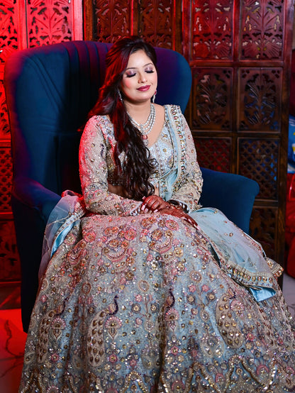 Glamorous Viral sky blue peacock crop top Lehenga (Happy Customer)