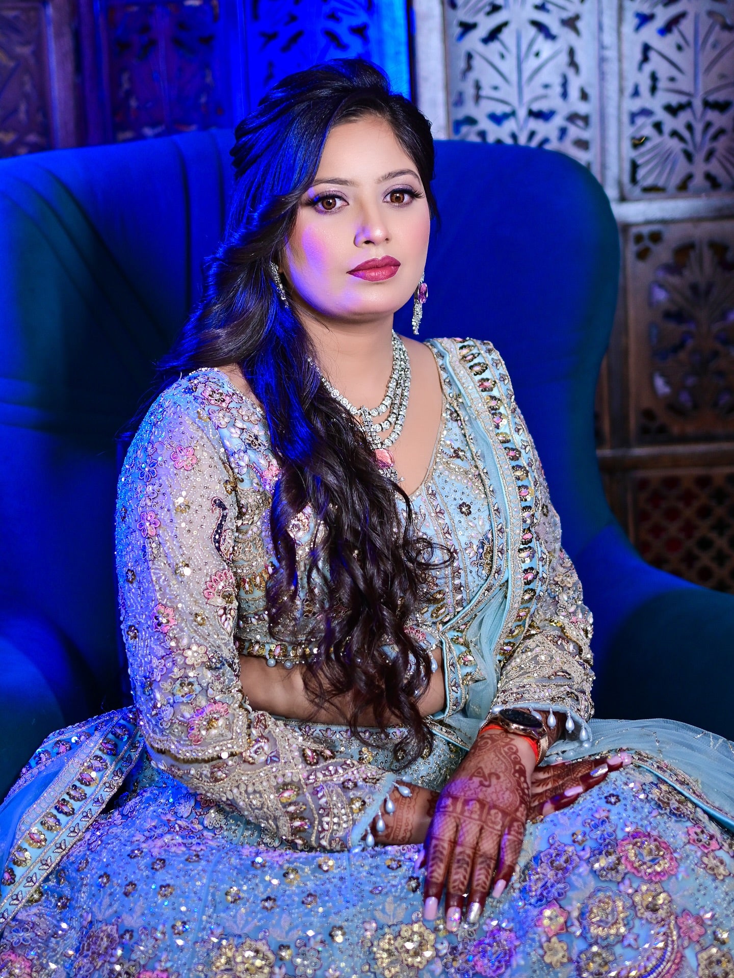 Glamorous Viral sky blue peacock crop top Lehenga (Happy Customer)