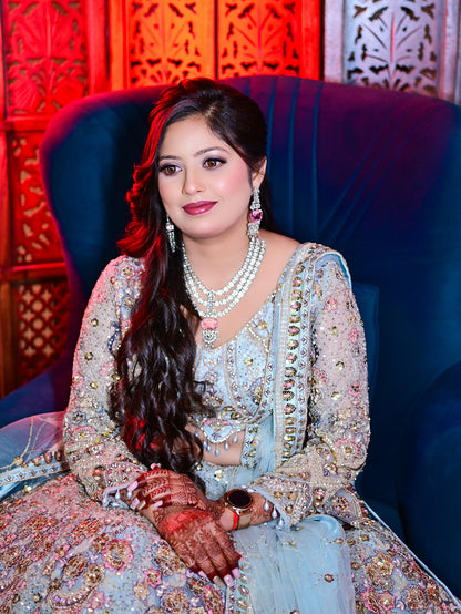 Glamorous Viral sky blue peacock crop top Lehenga (Happy Customer)