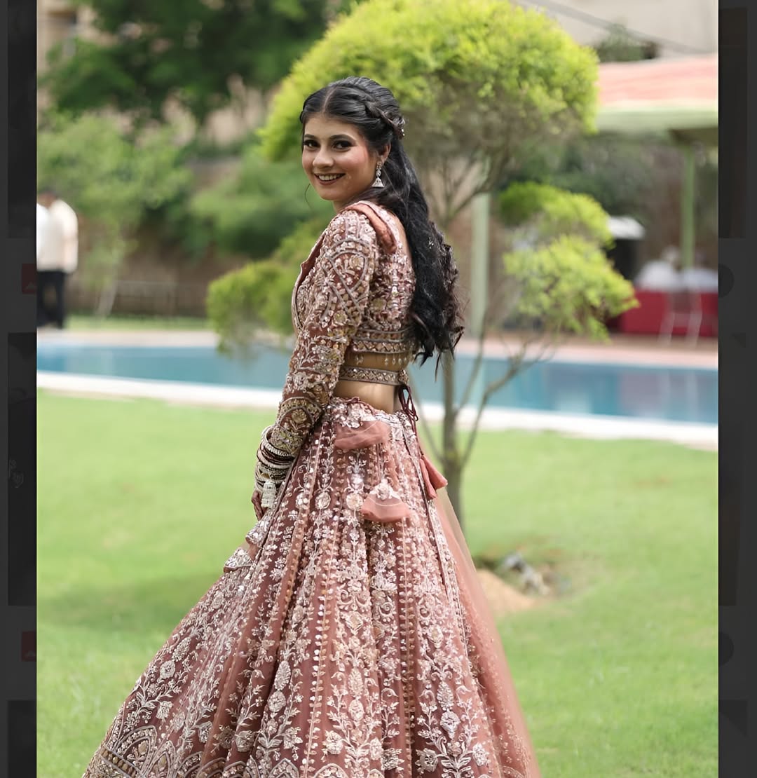 Tremendous light peach Crop top Lehenga Happy Customer