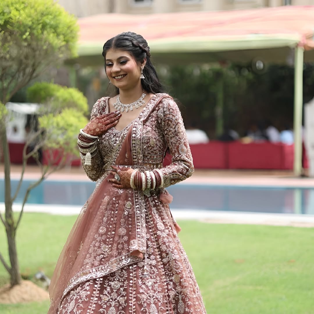 Tremendous light peach Crop top Lehenga Happy Customer