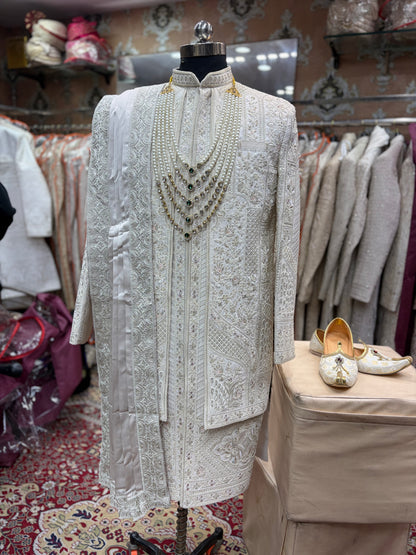 Heavy white sherwani