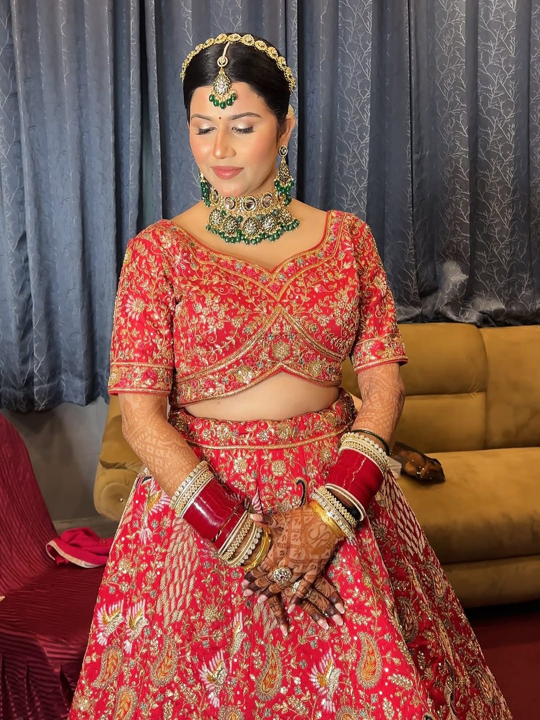 Eye catching Rani pink peacock Bridal lehenga Happy Customer