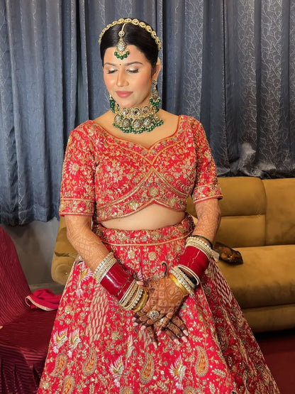 Eye catching Rani pink peacock Bridal lehenga Happy Customer