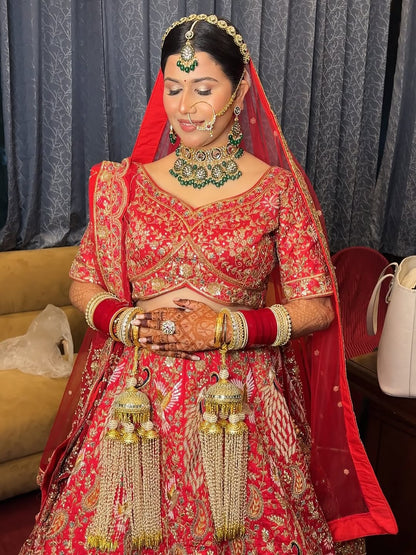 Eye catching Rani pink peacock Bridal lehenga Happy Customer