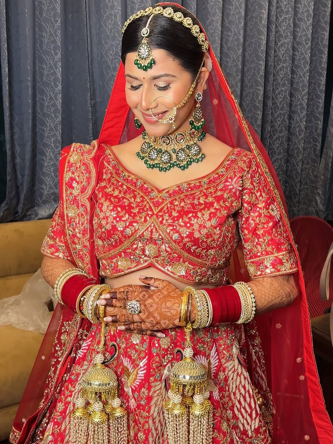 Eye catching Rani pink peacock Bridal lehenga Happy Customer