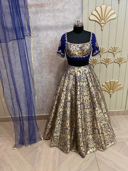 Golden blue crop top lehenga