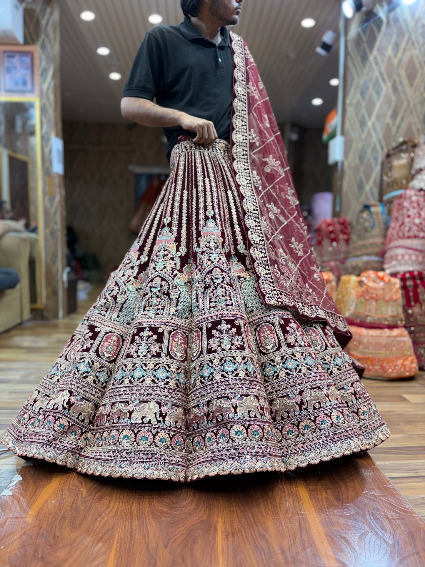 Peacock maroon Ball Bridal Lehenga
