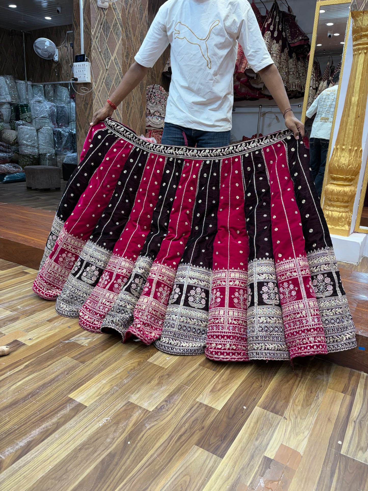 Hot Pink Multikali Ball Bridal Lehenga
