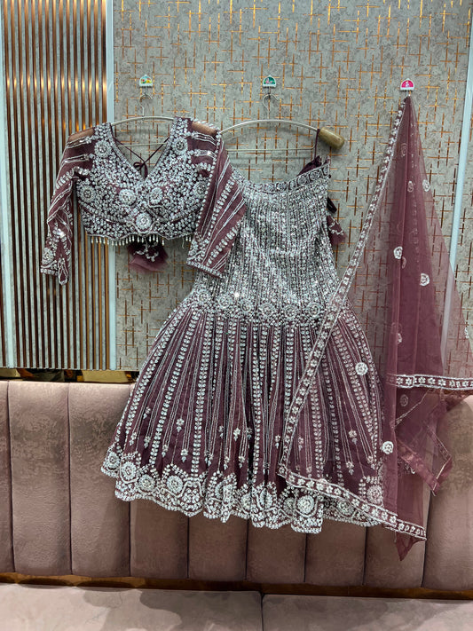 Lavender Fish Cut Crop Top Lehenga