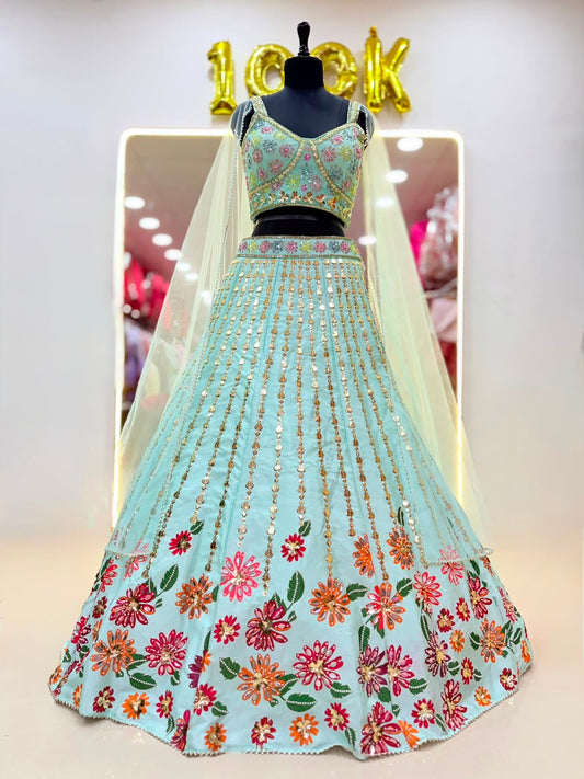 Light Blue Pdp Crop Top Lehenga