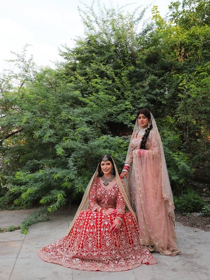Designer red pink Crop top Lehenga