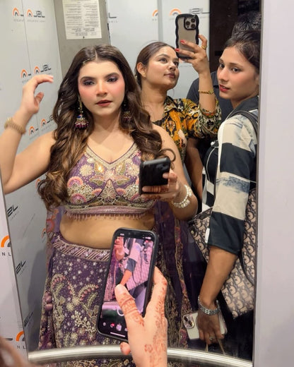 Blue Net Heavy Embroidered Multi-Color Sequins Zarkan Mirror Work Lehenga