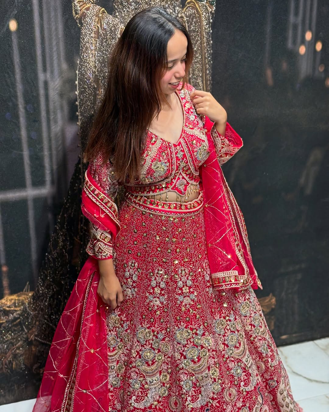 Something different Light pink peacock crop top Lehenga Happy Customer
