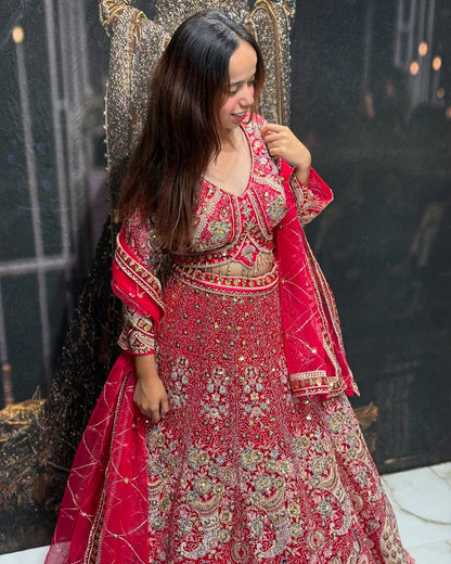 Something different Light pink peacock crop top Lehenga Happy Customer