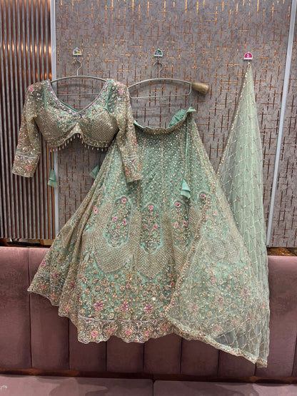 Pista Green Crop Top Lehenga