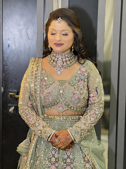 Something different Light pink peacock crop top Lehenga Happy Customer