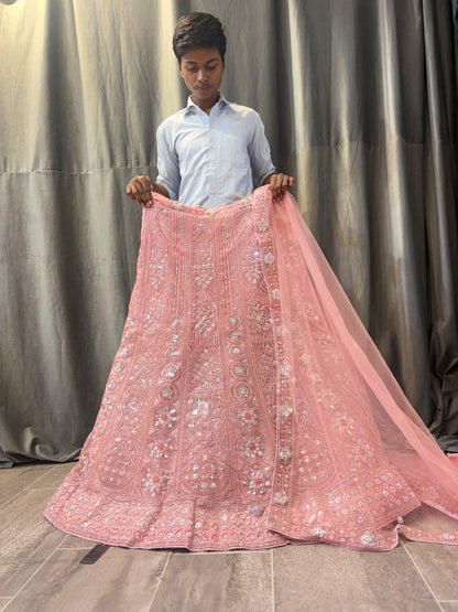 Embellished pink peach Lehenga