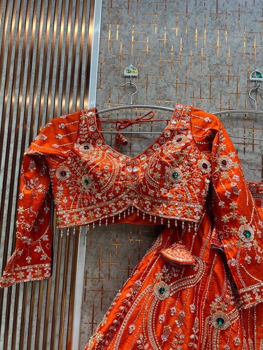 Orange jewellery theme crop Top Lehenga