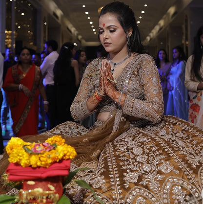 Tremendous light peach Crop top Lehenga Happy Customer