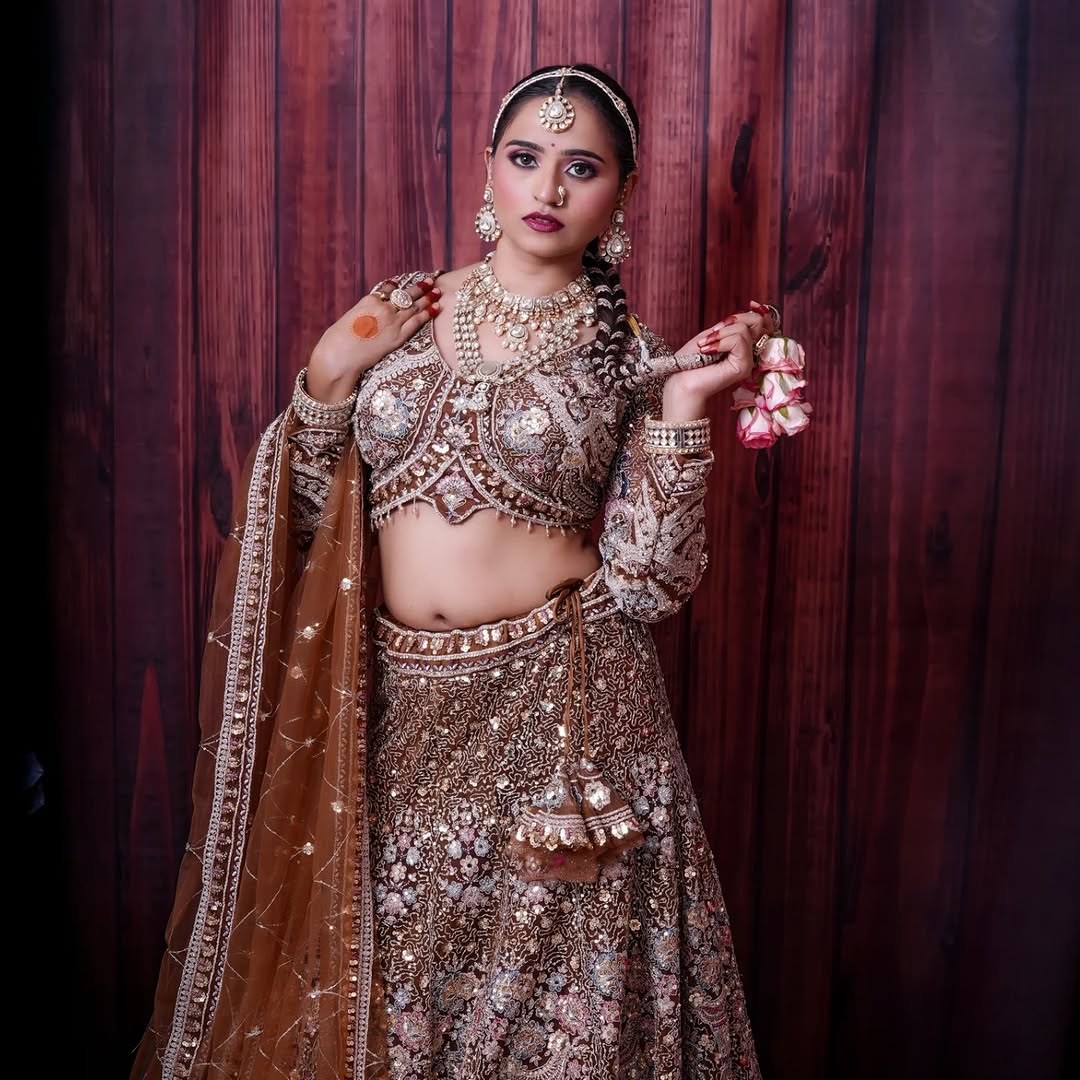 Something different Light pink peacock crop top Lehenga Happy Customer