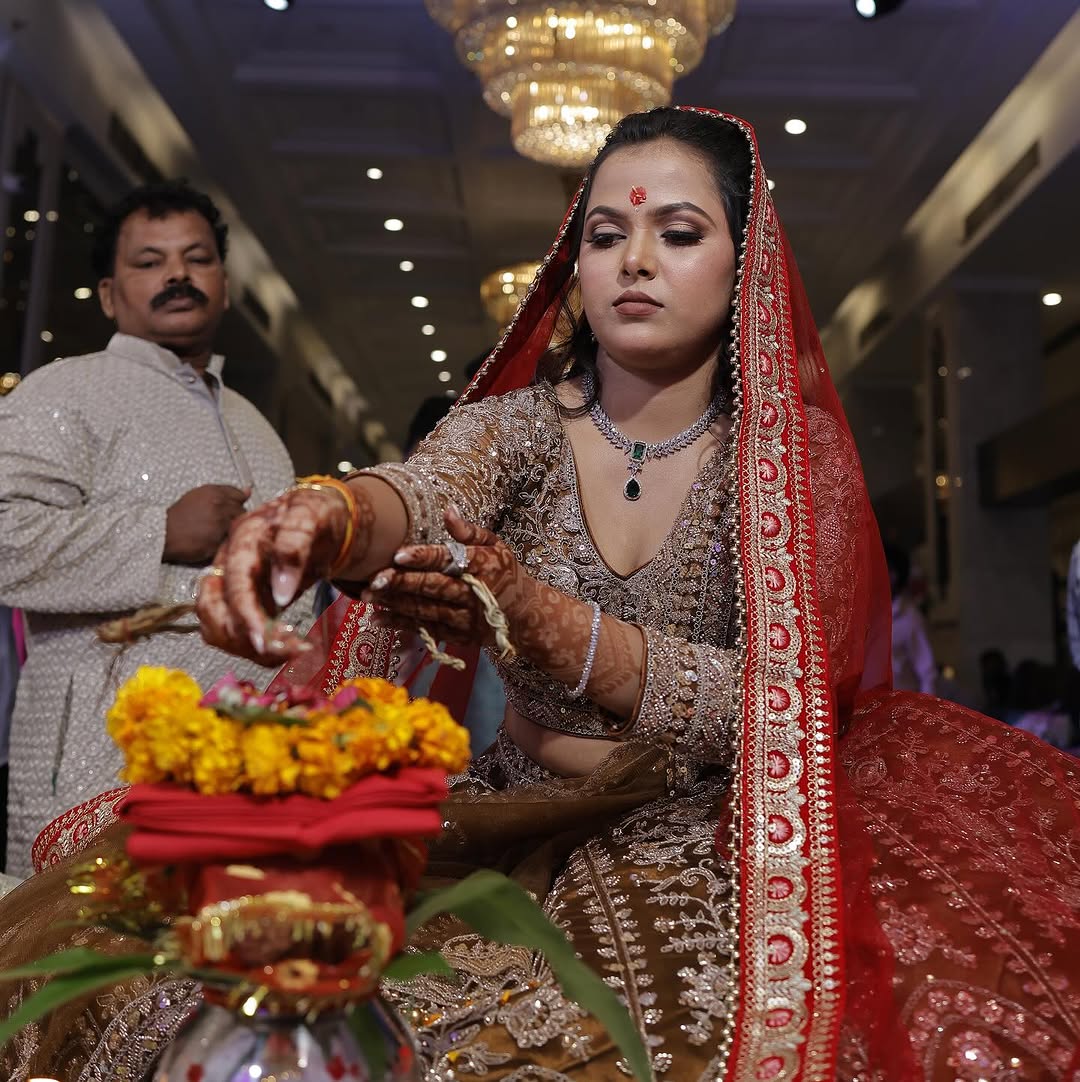 Tremendous light peach Crop top Lehenga Happy Customer