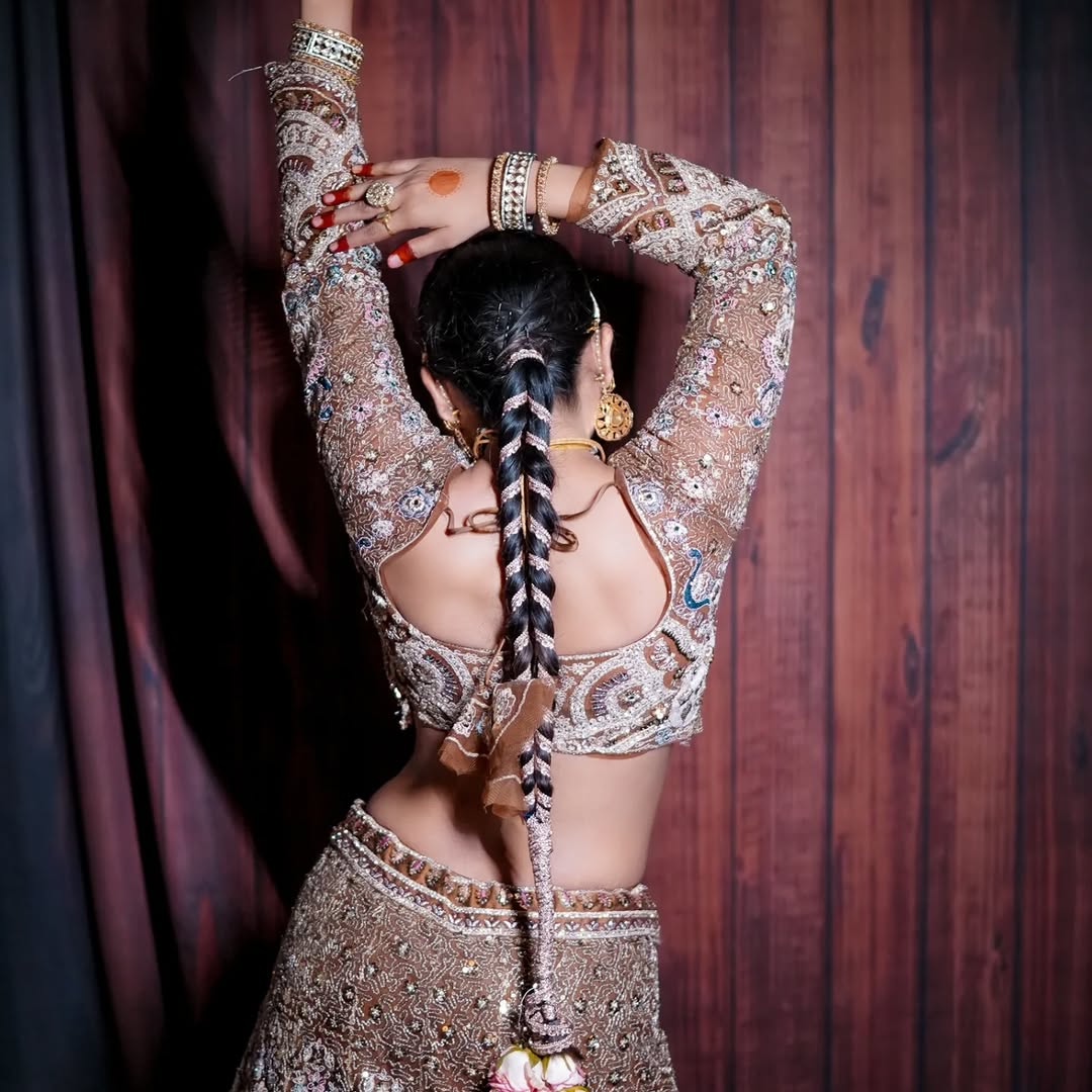 Something different Light pink peacock crop top Lehenga Happy Customer