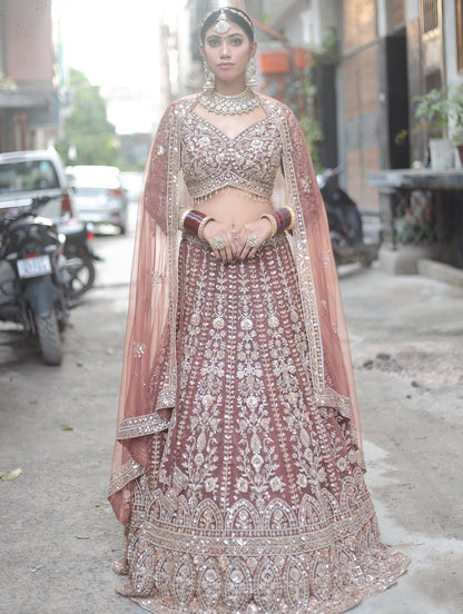 Tremendous light peach Crop top Lehenga Happy Customer