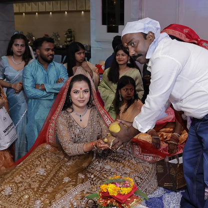 Tremendous light peach Crop top Lehenga Happy Customer