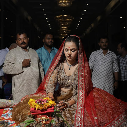 Tremendous light peach Crop top Lehenga Happy Customer