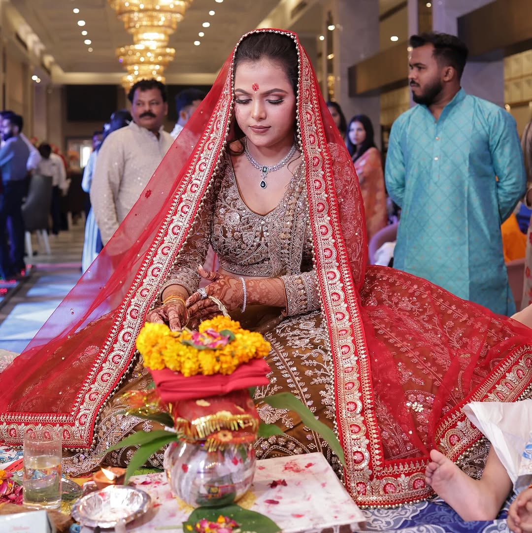 Tremendous light peach Crop top Lehenga Happy Customer