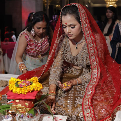Tremendous light peach Crop top Lehenga Happy Customer