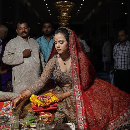 Tremendous light peach Crop top Lehenga Happy Customer